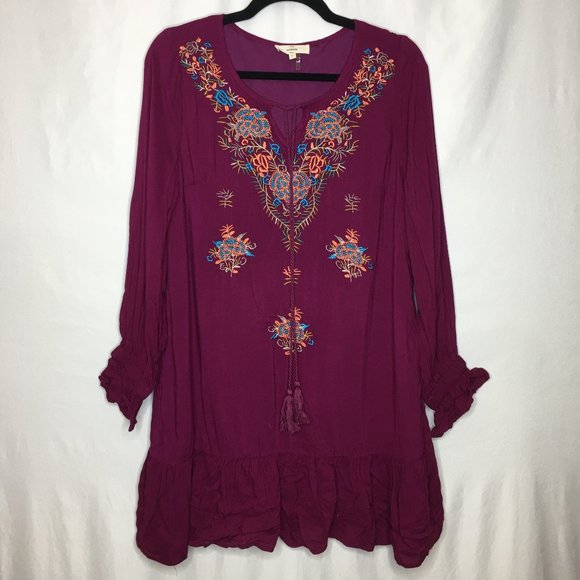 entro Dresses & Skirts - Entro boho embroidered tassel long sleeve dressAH6